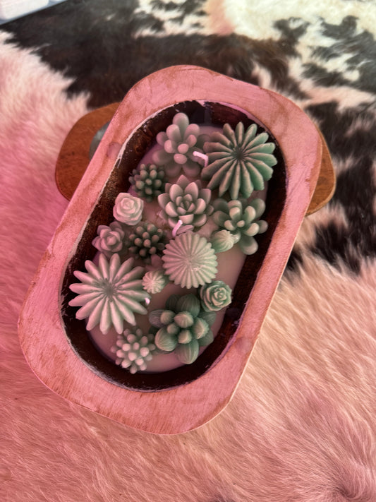 SUCCULENT WOOD BOWL CANDLE